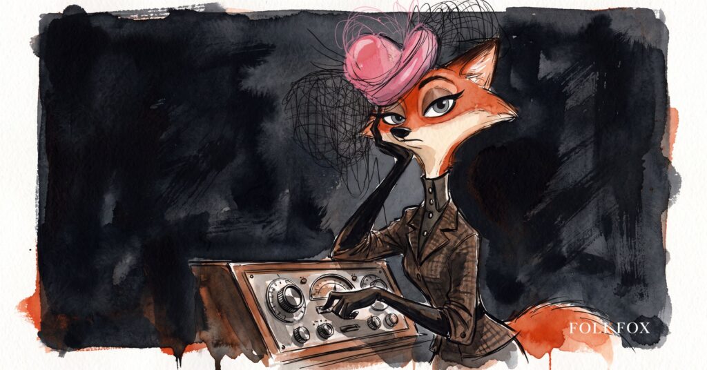 An unimpressed fox in a dense wood studies a panel of dials where several needles lie flat, a picture of seo reporting tools losing Google data