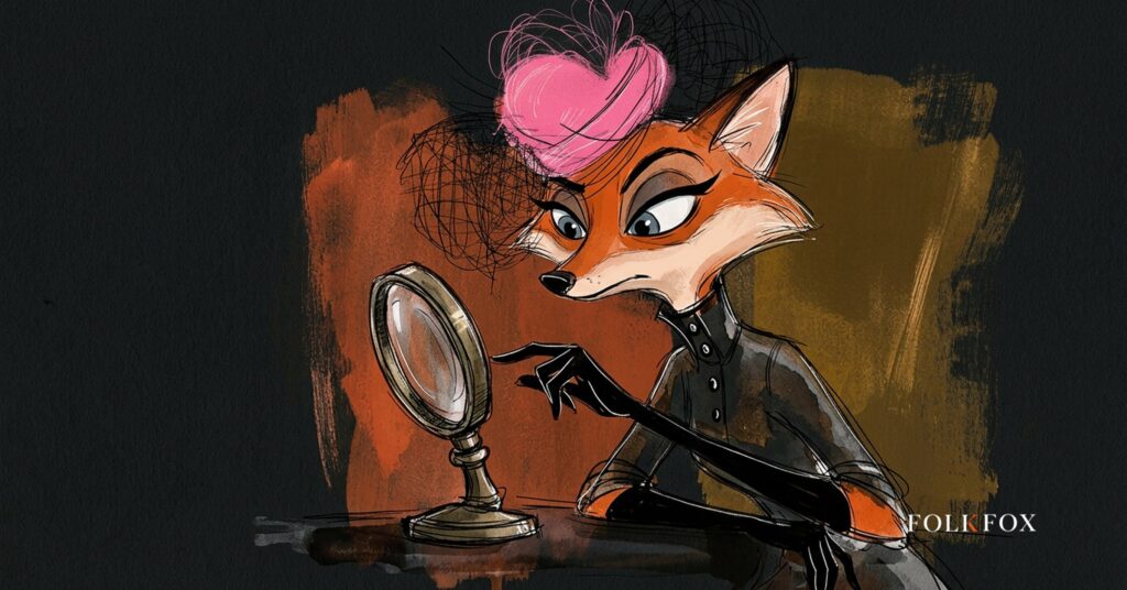 A watercolour fox peers through a magnifying glass at a trail of small lanterns, a picture about AI mode tracking and the links Google now shows in AI answers