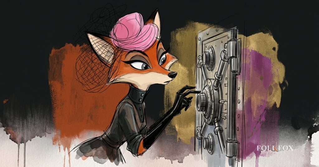 An ink-drawn fox in a folkfox forest beside a vault, illustrating claude haiku 5.5.