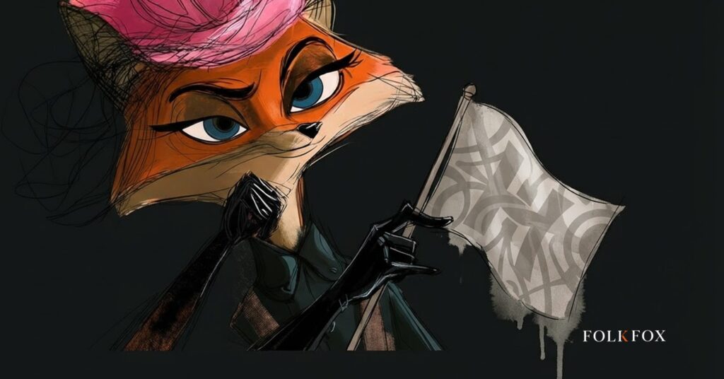 the vixen holds one large brass nameplate lantern aloft during a corporate rebrand