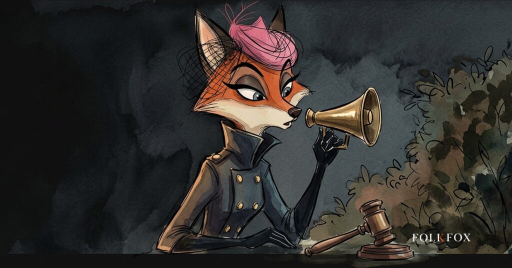 An ink-drawn fox beside a brass megaphone, illustrating the igaming affiliate commission ban in Denmark