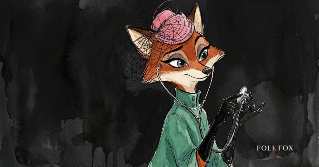 Fox with a stethoscope and a folded map, illustrating EU MDR certification for a medtech marketing launch