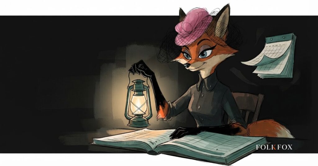 An ink-drawn vixen holds a lit lantern steady over a ledger-book while calendar leaves turn, representing gender-affirming care clinics planning ahead