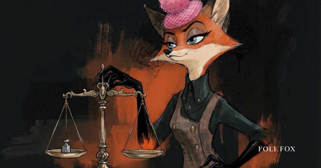An ink-drawn fox glances at her own reflection on a first-place podium, illustrating self-ranking listicles